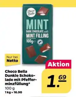 NETTO Choco Bella Dunkle Schokolade mit Pfefferminzfüllung Angebot