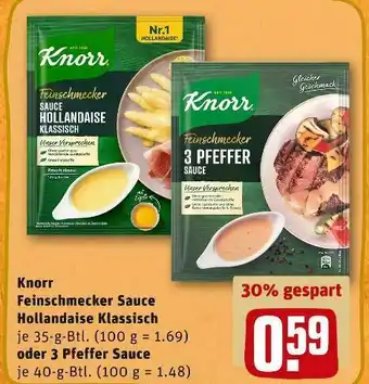 REWE Knorr feinschmecker sauce hollandaise klassisch oder 3 pfeffer sauce Angebot