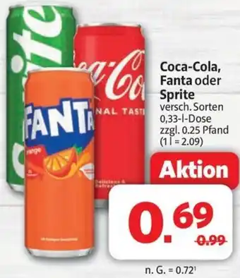 Markant Coca-Cola, Fanta oder Sprite Angebot