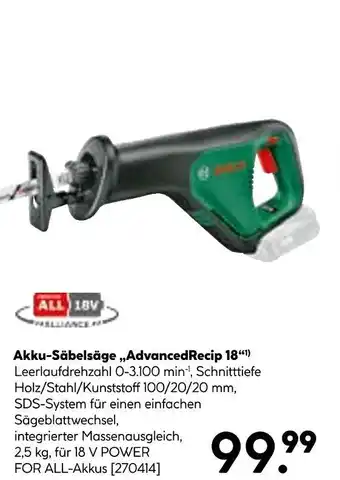 Hellweg Bosch akku-säbelsäge „advancedrecip 18“ Angebot