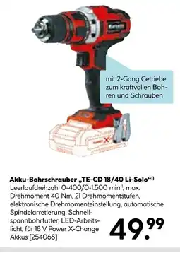 Hellweg Einhell akku-bohrschrauber „te-cd 18/40 li-solo“ Angebot