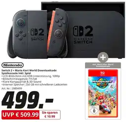 MediaMarkt Nintendo Switch 2 + Mario Kart World Downloadcode Spielkonsole inkl. Spiel Angebot