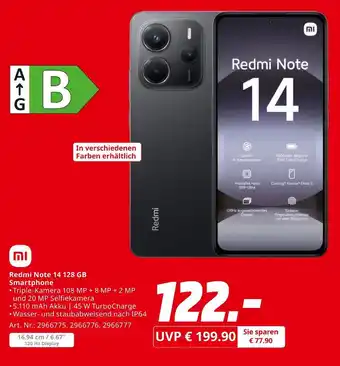 MediaMarkt Xiaomi redmi note 14 128 gb smartphone Angebot