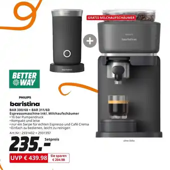 MediaMarkt Philips baristina bar 300/60 + bar 311/60 espressomaschine Angebot