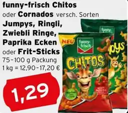 CAP Markt funny-frisch Chitos oder Cornados, Jumpys, Ringli, Zwiebli Ringe, Paprika Ecken oder Frit-Sticks Angebot