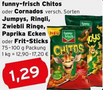 CAP Markt funny-frisch Chitos oder Cornados, Jumpys, Ringli, Zwiebli Ringe, Paprika Ecken oder Frit-Sticks Angebot