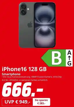 MediaMarkt Apple iPhone16 128 GB Smartphone Angebot