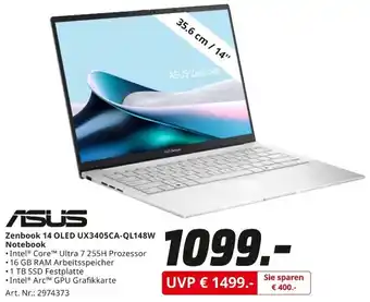 MediaMarkt ASUS Zenbook 14 OLED UX3405CA-QL148W Notebook Angebot
