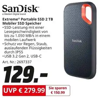 MediaMarkt SanDisk Extreme Portable SSD 2 TB Mobiler SSD Speicher Angebot