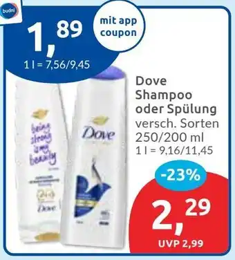Budni Dove Shampoo oder Spülung Angebot