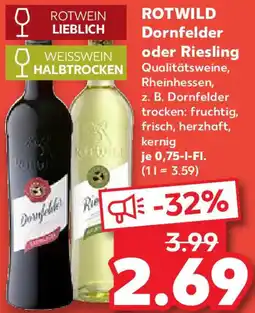 Kaufland ROTWILD Dornfelder oder Riesling Angebot