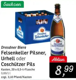 KONSUM Dresdner Biere Felsenkeller Pilsner, Urhell oder Coschützer Pils Angebot