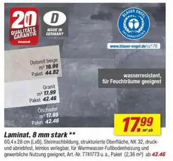 toom Baumarkt Laminat, 8 mm stark Angebot