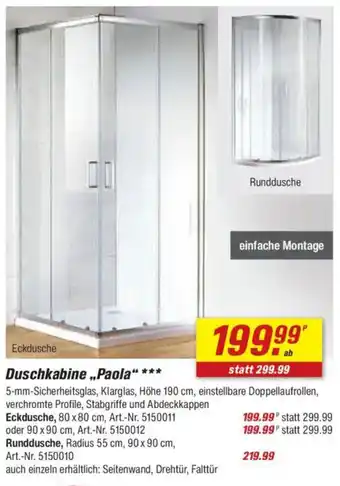 toom Baumarkt Duschkabine ,,Paola" Angebot