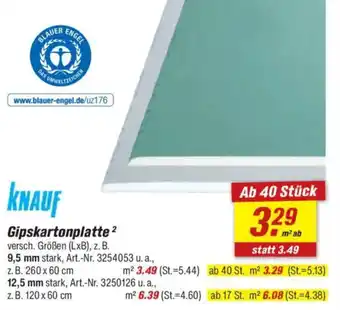 toom Baumarkt KNAUF Gipskartonplatte Angebot