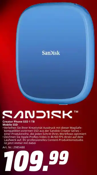 MediaMarkt Sandisk creator phone ssd 1 tb Angebot