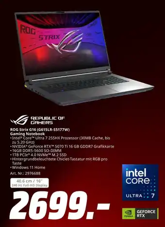 MediaMarkt Republic of gamers rog strix g16 (g615lr-s5177w) gaming notebook Angebot
