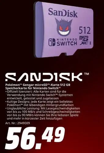 MediaMarkt Sandisk pokémon gengar microsd-karte 512 gb Angebot