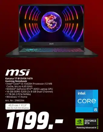 MediaMarkt Msi katana 17 b13vek-1479 gaming notebook Angebot