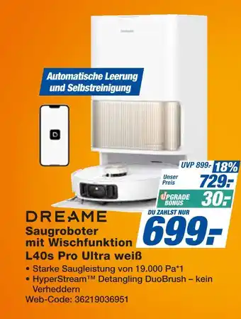 Expert Dreame saugroboter mit wischfunktion l40s pro ultra weiß Angebot