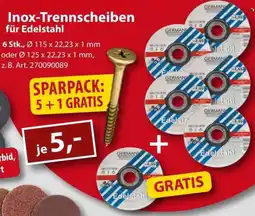 Sonderpreis Baumarkt Inox-Trennscheiben für Edelstahl Angebot