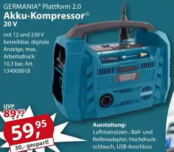 Sonderpreis Baumarkt GERMANIA Plattform 2.0 Akku-Kompressor 20 V Angebot