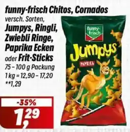 Simmel funny-frisch Chitos, Cornados Jumpys, Ringli, Zwiebli Ringe, Paprika Ecken oder Frit-Sticks Angebot