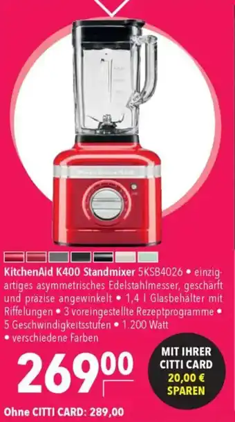 CITTI Markt KitchenAid K400 Standmixer 5KSB4026 Angebot