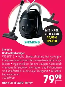 CITTI Markt Siemens Bodenstaubsauger VS06V212 Angebot