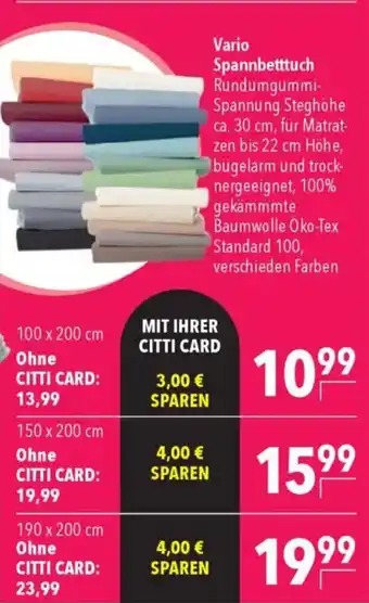CITTI Markt Vario Spannbetttuch 100 x 200 cm Angebot