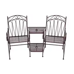 Netto Marken-Discount Doppel Gartenbank Metall Rost Optik Garten Bank Sitzbank mit Ablage Gartenstuhl Angebot