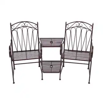 Netto Marken-Discount Doppel Gartenbank Metall Rost Optik Garten Bank Sitzbank mit Ablage Gartenstuhl Angebot