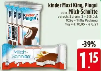 Edeka kinder Maxi King, Pingui oder Milch-Schnitte Angebot