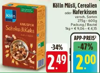 Edeka Kölln Müsli, Cerealien oder Haferkissen Angebot