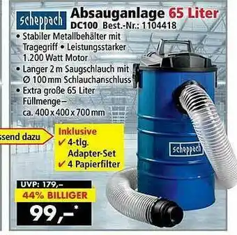 Norma24 Scheppach Absauganlage Dc100 Angebot