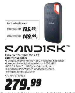 MediaMarkt Sandisk extreme portable ssd 4 tb externer speicher Angebot