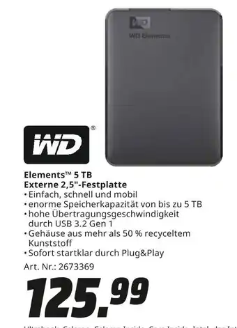 MediaMarkt Wd elements 5 tb externe 2,5-festplatte Angebot