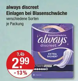 V Markt Always discreet einlagen bei blasenschwäche Angebot
