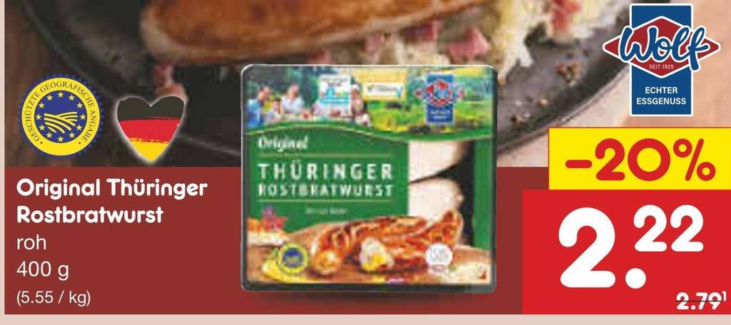 Wolf original thüringer rostbratwurst Angebot bei Netto Marken-Discount