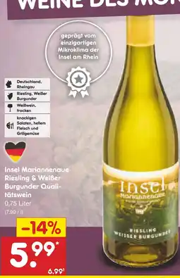 Netto Marken-Discount Insel mariannenaue riesling & weißer burgunder qualitätswein Angebot