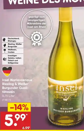 Netto Marken-Discount Insel mariannenaue riesling & weißer burgunder qualitätswein Angebot