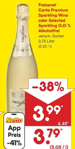 Netto Marken-Discount Freixenet carta premium sparkling wine oder selected sparkling 0,0 % alkoholfrei Angebot