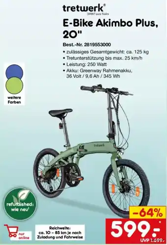 Netto Marken-Discount tretwerk E-Bike Akimbo Plus, 20'' Angebot