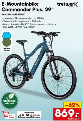 Netto Marken-Discount tretwerk E-Mountainbike Commander Plus, 29" Angebot