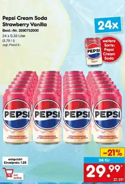 Netto Marken-Discount Pepsi Cream Soda Strawberry Vanilla Angebot
