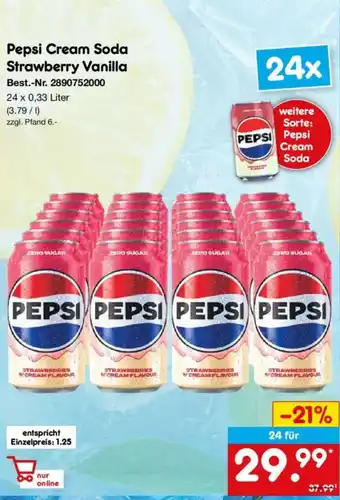 Netto Marken-Discount Pepsi Cream Soda Strawberry Vanilla Angebot