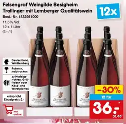 Netto Marken-Discount Felsengraf Weingilde Besigheim Trollinger mit Lemberger Qualitätswein Angebot