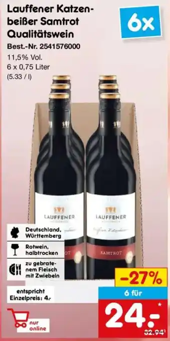 Netto Marken-Discount Lauffener Katzen- beißer Samtrot Qualitätswein Angebot