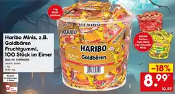 Netto Marken-Discount Haribo Minis, z.B. Goldbären Fruchtgummi 100 Stück im Eimer Angebot