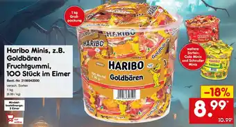 Netto Marken-Discount Haribo Minis, z.B. Goldbären Fruchtgummi 100 Stück im Eimer Angebot